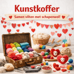 De Kunstkoffer –  vilten met zachte schapenwol, een workshop voor (groot)ouder en kind op zondag 8 maart