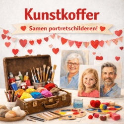 De Kunstkoffer –  elkaars portret schilderen, een workshop voor (groot)ouder en kind op zondag 12 april