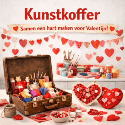 De Kunstkoffer –  een Valentijshart maken van stof, een workshop voor (groot)ouder en kind op zondag 8 februari